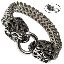 Stainless Steel Franco Link Bracelet with Lion Head Clasp